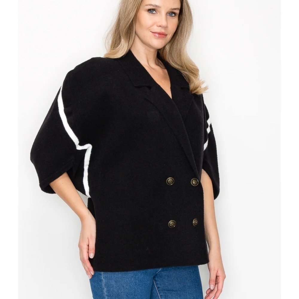 Joh Jinny Black Knitted Jacket Double Breasted Dolman Sleeve Soft Comfy - Picture 5 of 16